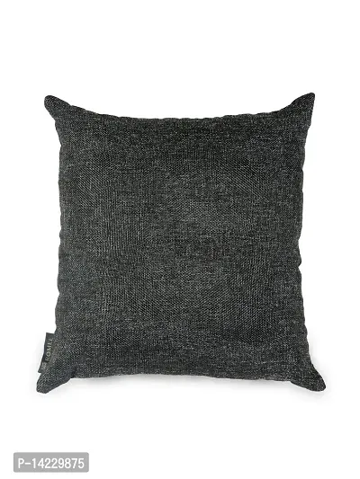 ROMEE Polyester Jute Solid Plain Cushion Cover 16 inch x 16 inch, Set of 5 - Black-thumb2