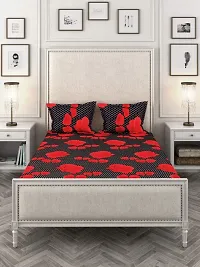 ROMEE 144 TC Floral Printed Cotton Bedsheet for Double Bed with 2 Pillow Covers, Black  Red-thumb2