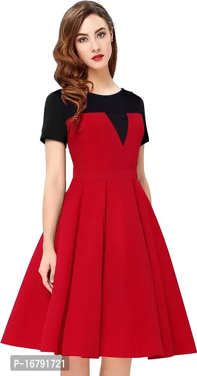 Stylish Multicoloured Lycra Solid Fit And Flare Dress For Women-thumb3