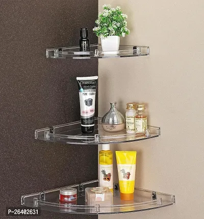 Bathroom Corner Shelf Unbreakable 3 Tiers White Corner Set Plastic Bathroom Corner Shelves-thumb0