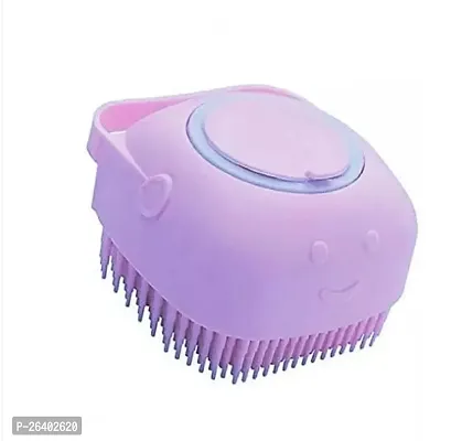 Bath Brush Body Scrubber Shampoo Dispenser For Bathing And Shedding Soft Silicone Bristles Brushes Groomers Purple-thumb0