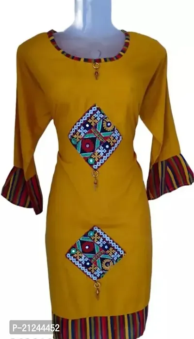 Trendy A-Line Yellow Printed Rayon Kurta-thumb0