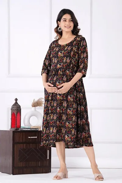 Stylish Rayon Printed Maternity Ethnic Gown