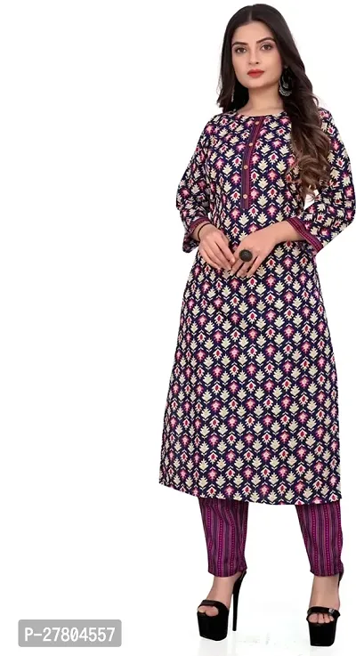 Stylish Cotton Blend Kurta With Pant For Women-thumb0