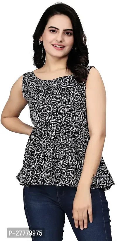 Fancy Black Crepe Printed Top For Women