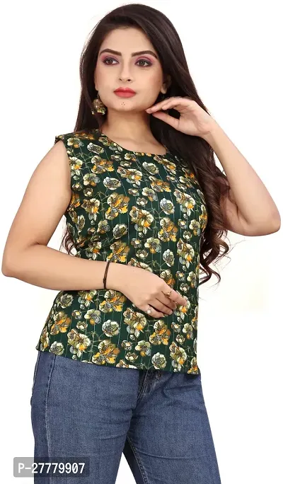 Fancy Green Cotton Blend Printed Top For Women