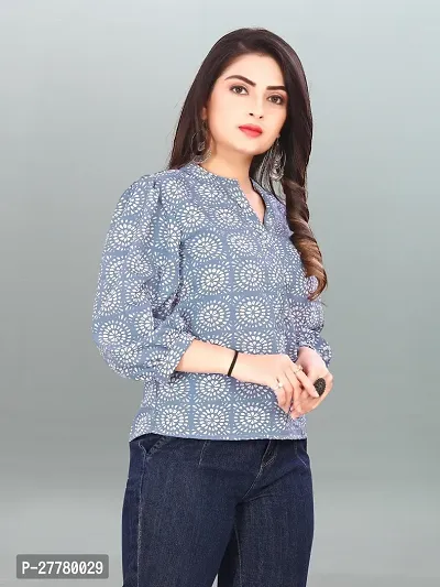 Fancy Blue Crepe Printed Top For Women-thumb0