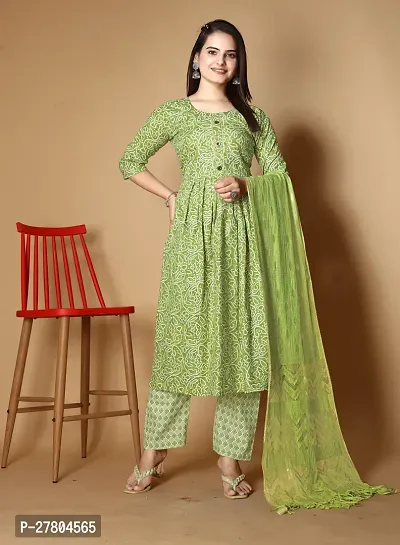 Stylish Cotton Blend Kurta With Pant And Dupatta Set For Women-thumb0