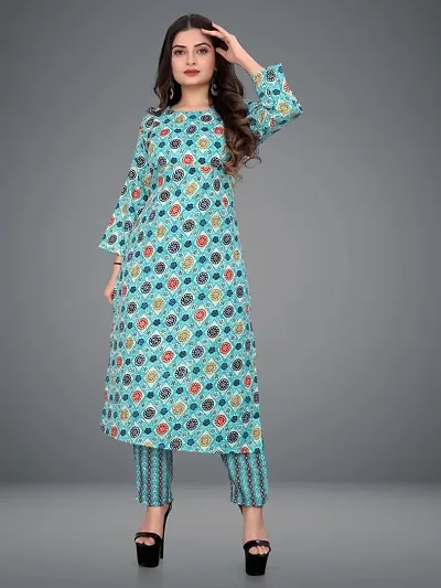 Stylish Cotton Blend A-Line Printed Kurta Bottom Set