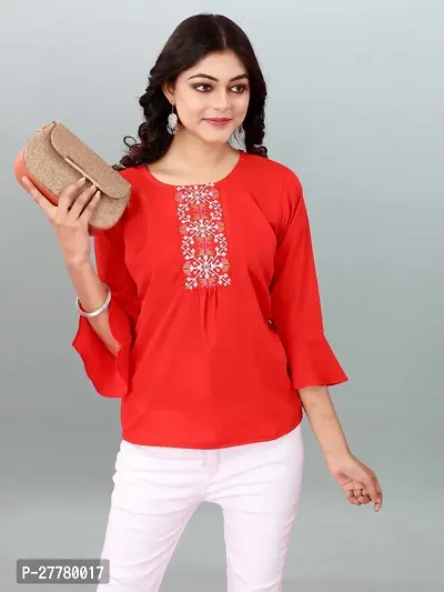 Fancy Red Rayon Embroidered Top For Women-thumb0