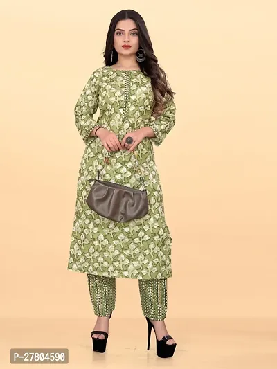 Stylish Cotton Blend Kurta With Pant For Women-thumb0