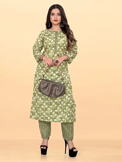 Stylish Cotton Blend Printed Kurta Bottom Set