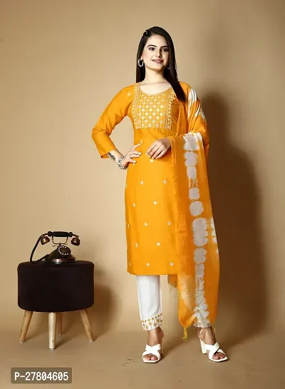 Stylish Viscose Rayon Kurta With Pant And Dupatta Set For Women-thumb0