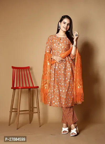 Stylish Cotton Blend Kurta With Pant And Dupatta Set For Women