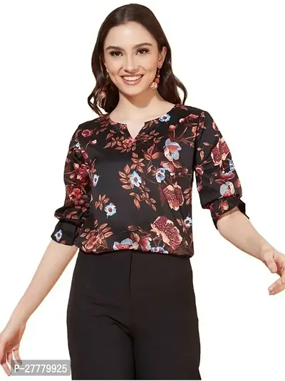 Fancy Black Crepe Printed Top For Women-thumb0