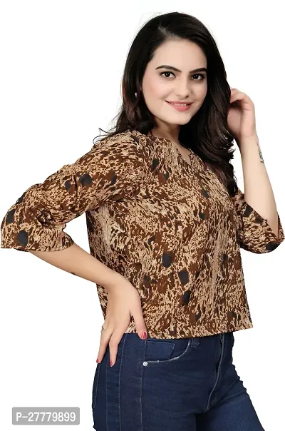 Fancy Brown Polyester Printed Top For Women