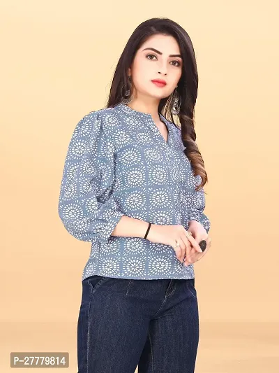 Fancy Blue Crepe Printed Top For Women-thumb0