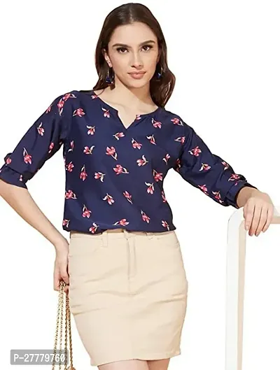 Fancy Blue Crepe Printed Top For Women