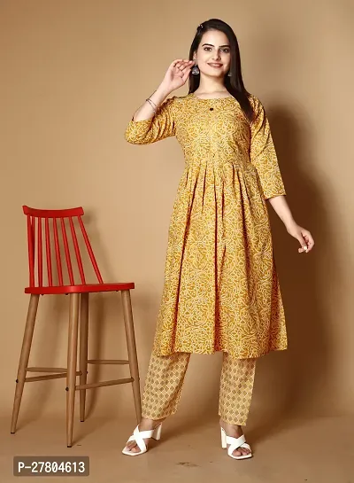 Stylish Cotton Blend Kurta With Pant For Women-thumb0