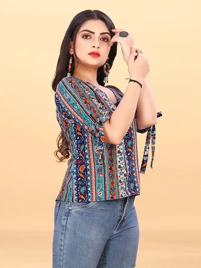 Elegant Multicoloured Polycotton Printed Top For Women