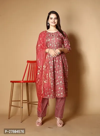 Stylish Cotton Blend Kurta With Pant For Women-thumb0