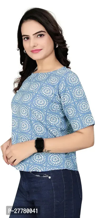 Fancy Blue Crepe Printed Top For Women-thumb0