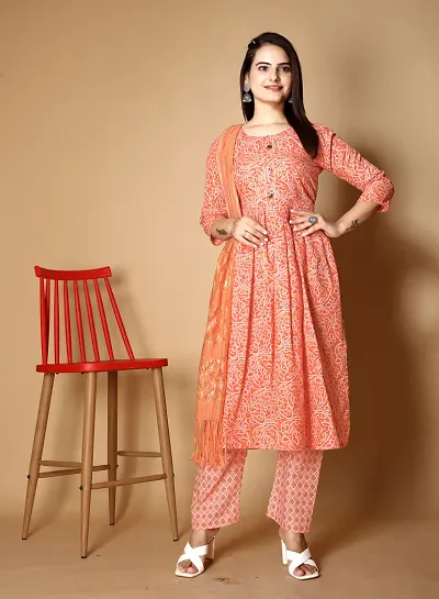 A-Line Floral Print Blend Kurta Bottom Set For Women