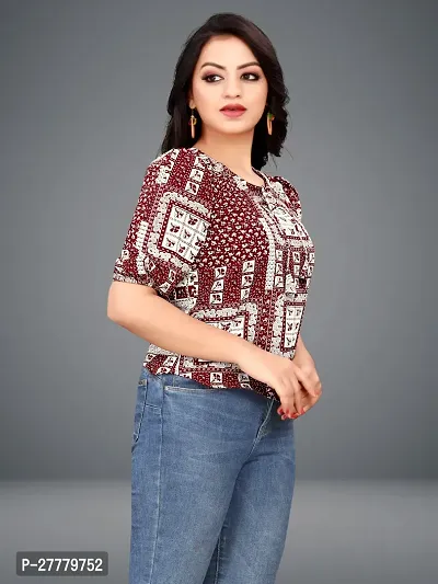 Fancy Maroon Crepe Printed Top For Women-thumb0