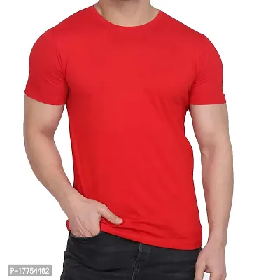 Men Solid Round Neck Half Sleeve Polyester T Shirt