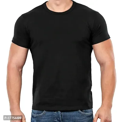 Men Solid Round Neck Half Sleeve Polyester T Shirt-thumb0