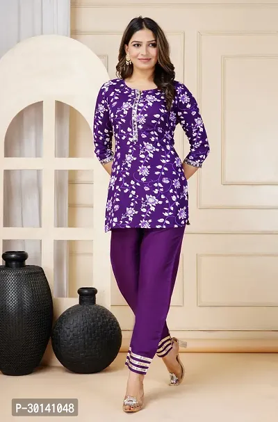 Elegant Purple Rayon Self Pattern Kurta Bottom Set For Women-thumb0