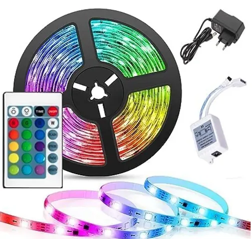 RSCT 5 Meter LED Strip Lights Waterproof LED Light Strip with Bright RGB Color Changing Light Strip with 24 Keys IR Remote Controller and Supply for Home (Multicolor) (Led Strip)