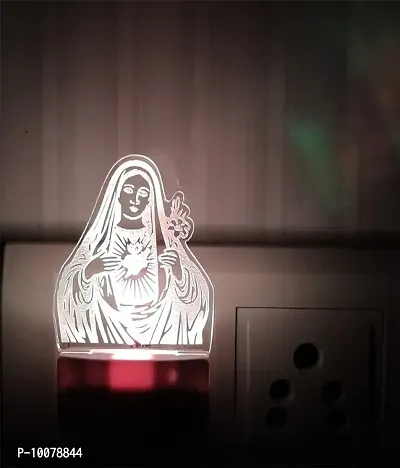 DIONA Mother Mary Christian 3D LED Night Lamp with Multi Colour Changing Lights Home Decor Small Portable Wall Light For Home, Church, Offices, Shops, Christmas Gifts Night Lamp-thumb0