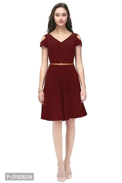 Classic Maroon Polyester Solid Dress For Women