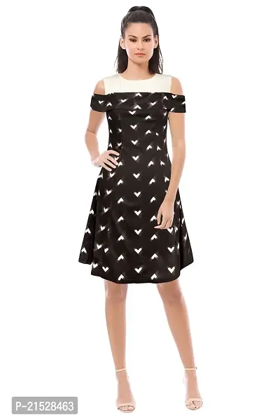 Classic Black Polyester Printed Dress For Women