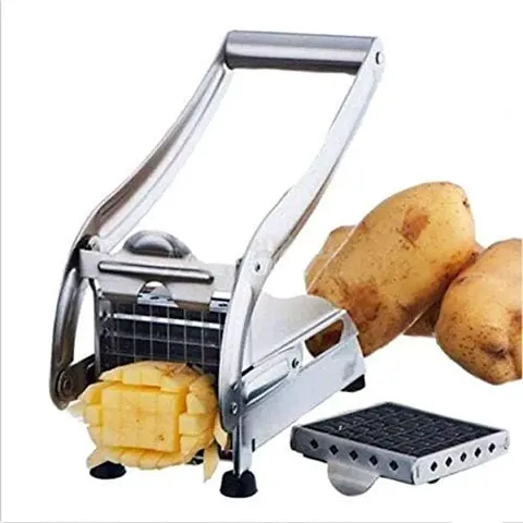 Funeiko Stainless-Steel French Fries Potato Chips Strip Cutter Machine (Silver)