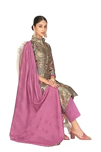 Women Grey Floral Print Hand Embroidery Work With Perfact Contrast Purple Dupatta Work-thumb3