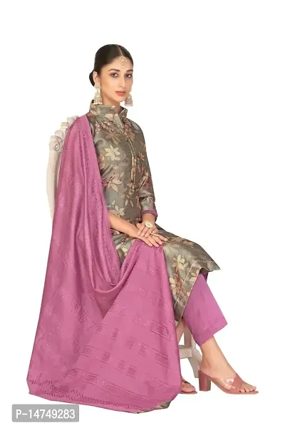 Women Grey Floral Print Hand Embroidery Work With Perfact Contrast Purple Dupatta Work-thumb4