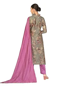 Women Grey Floral Print Hand Embroidery Work With Perfact Contrast Purple Dupatta Work-thumb4