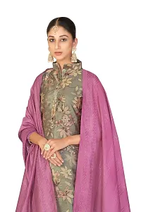 Women Grey Floral Print Hand Embroidery Work With Perfact Contrast Purple Dupatta Work-thumb2