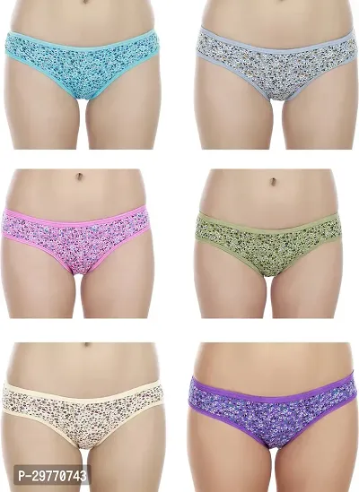 Stylish Multicoloured Cotton Blend Printed Brief For Women Pack Of 6