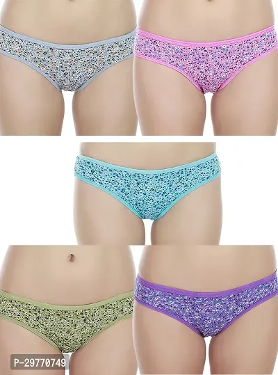 Stylish Multicoloured Cotton Blend Printed Brief For Women Pack Of 5-thumb0