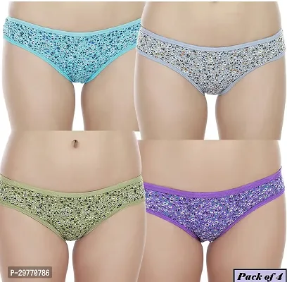 Stylish Multicoloured Cotton Blend Printed Brief For Women Pack Of 4