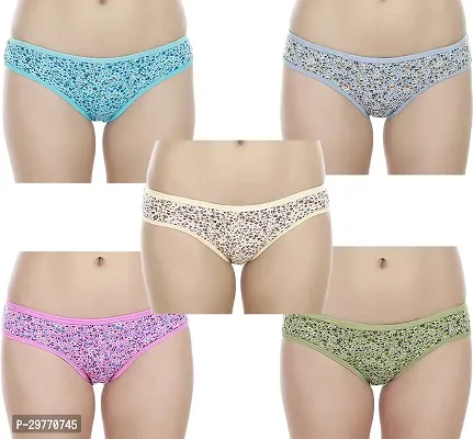 Stylish Multicoloured Cotton Blend Printed Brief For Women Pack Of 5