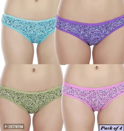 Stylish Multicoloured Cotton Blend Printed Brief For Women Pack Of 4