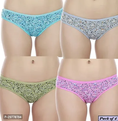 Stylish Multicoloured Cotton Blend Printed Brief For Women Pack Of 4