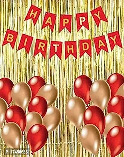 SHALKIYANS Solid Combo of 33, 1 Piece Happy Birthday Banner, 30 Red and Golden Balloon, 2 foil Curtains, great Product (Set of 33) Balloon (Red, Gold, Pack of 33) (RED)