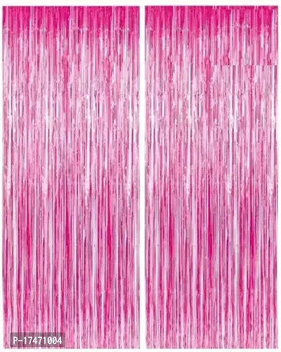 SHALKIYANS Two Pink Plain fringe foil curtain Pack of 2  (Pink)-thumb0