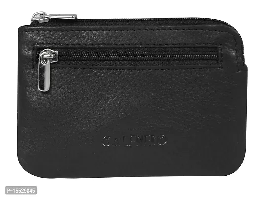 Genuine Leather Key Case Cum Coin Purse-Key  Coin Holder with with one Zip and Two Slip Pocket-Black Leather Key Case by Calfnero-thumb0