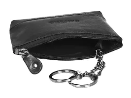 Genuine Leather Key Case Cum Coin Purse-Key  Coin Holder with with one Zip and Two Slip Pocket-Black Leather Key Case by Calfnero-thumb2